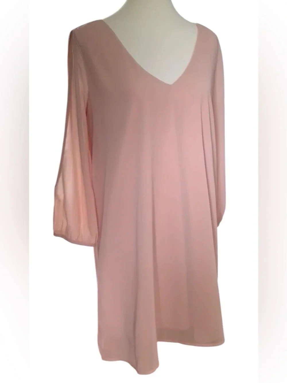 Lulus Chiffon Shift Mini Dress Blush Pink Size XL Sheer Balloon Sleeve Party